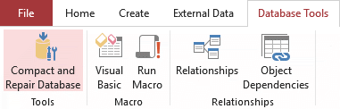 Access 2016 compact and repair button