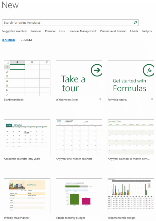 Microsoft Excel File New dialog box