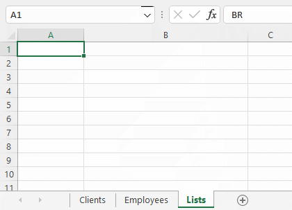 New Excel worksheet for lists