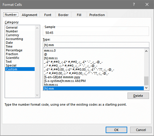 Excel format cells dialog box