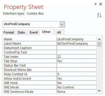 Access database form label name property