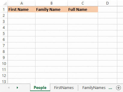 Excel table for people's names