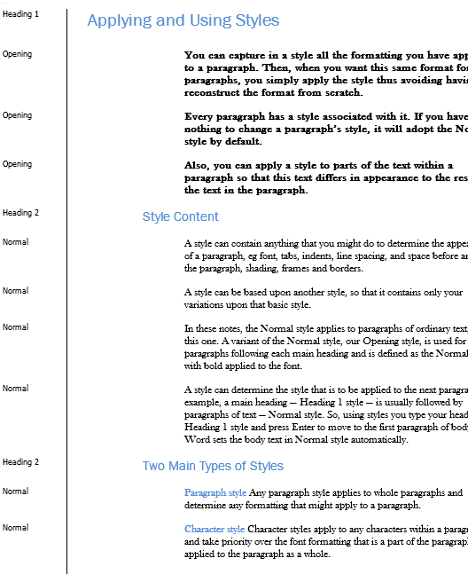 Word draft document with styles side pain