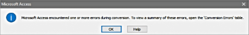 Access conversion errors on-screen message