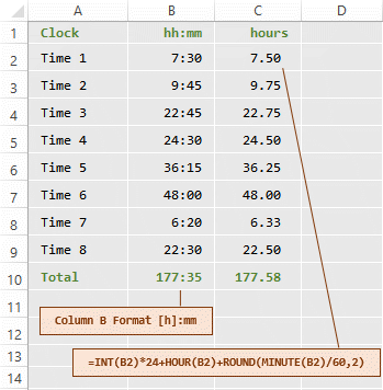 Excel time conversion formula