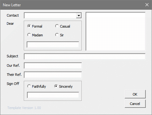 Custome 'New Letter' dialog box