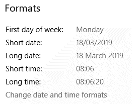 Windows date formats