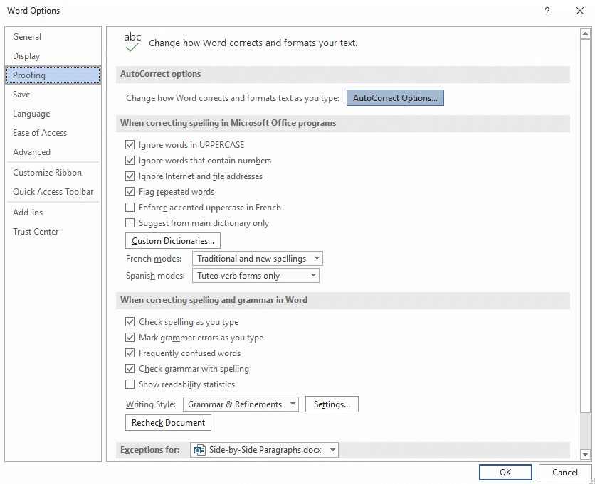 how do i turn on autocorrect in word 365