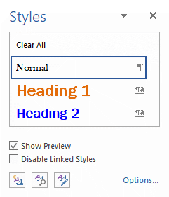 open styles pane word 2013